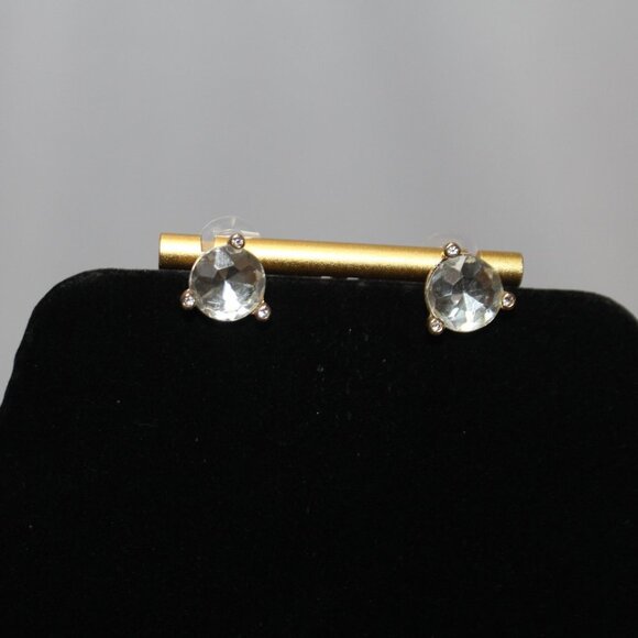 Large Crystal White Gold Tone Stud Earrings - Picture 4 of 7